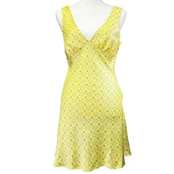 Frankies Bikinis Pink Floral Mini Dress Yellow Cottagecore S - Picture 1 of 9